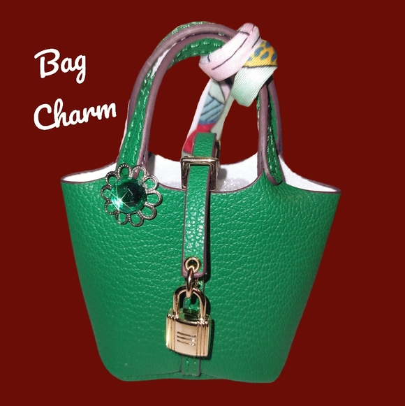 Misiku Accessories - Green Rhinestone Jewel on Green Mini Bag Charm Storage Accessory